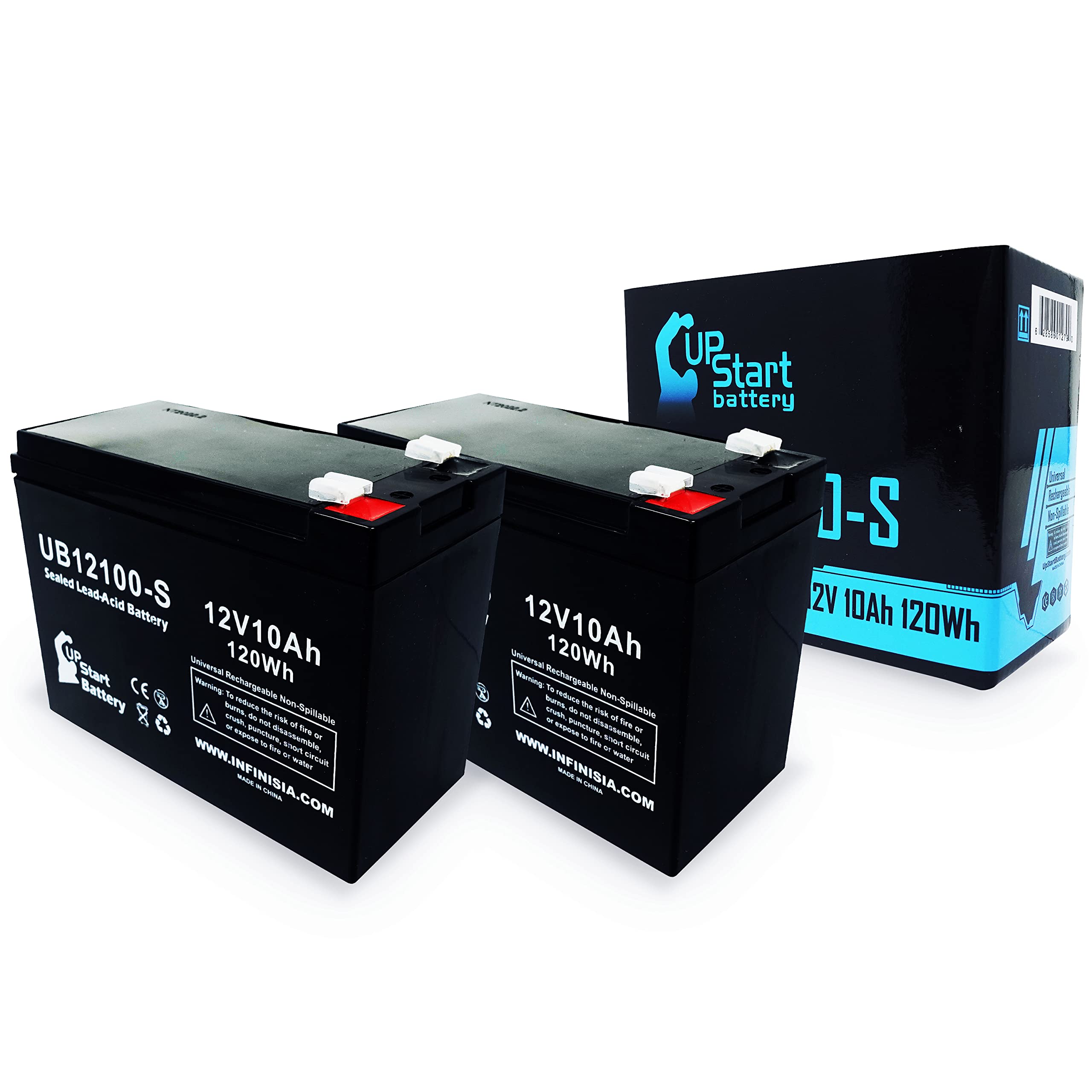 2 Pack Replacement for eZip eZip 500 Battery - Replacement UB12100-S Universal Sealed Lead Acid Battery (12V, 10Ah, 10000mAh, F2 Terminal, AGM, SLA)