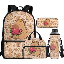 Capybara Backpack for School Girls Elementary Backpacks with Lunch Box 4 in 1 Back to School Set Cute Bookbags Large Capacity for Student Kids 1st, 2nd, 3rd