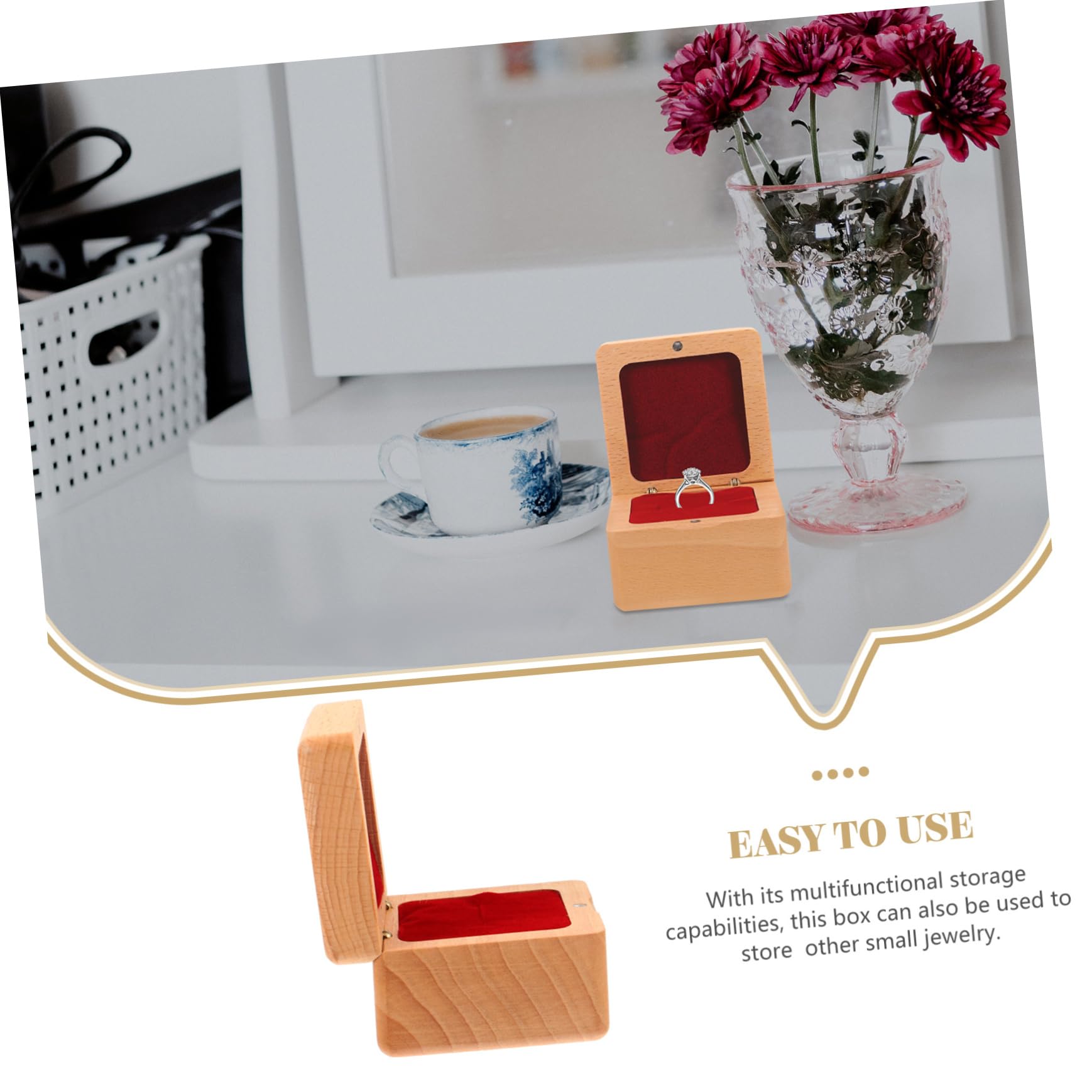 Beavorty 4 Pièces Boîte à Anneaux Bois de Hêtre Organisateur de Multifonctionnel pour Alliances et Boucles Oreilles Rangement Durable et Élégant pour Fiançailles