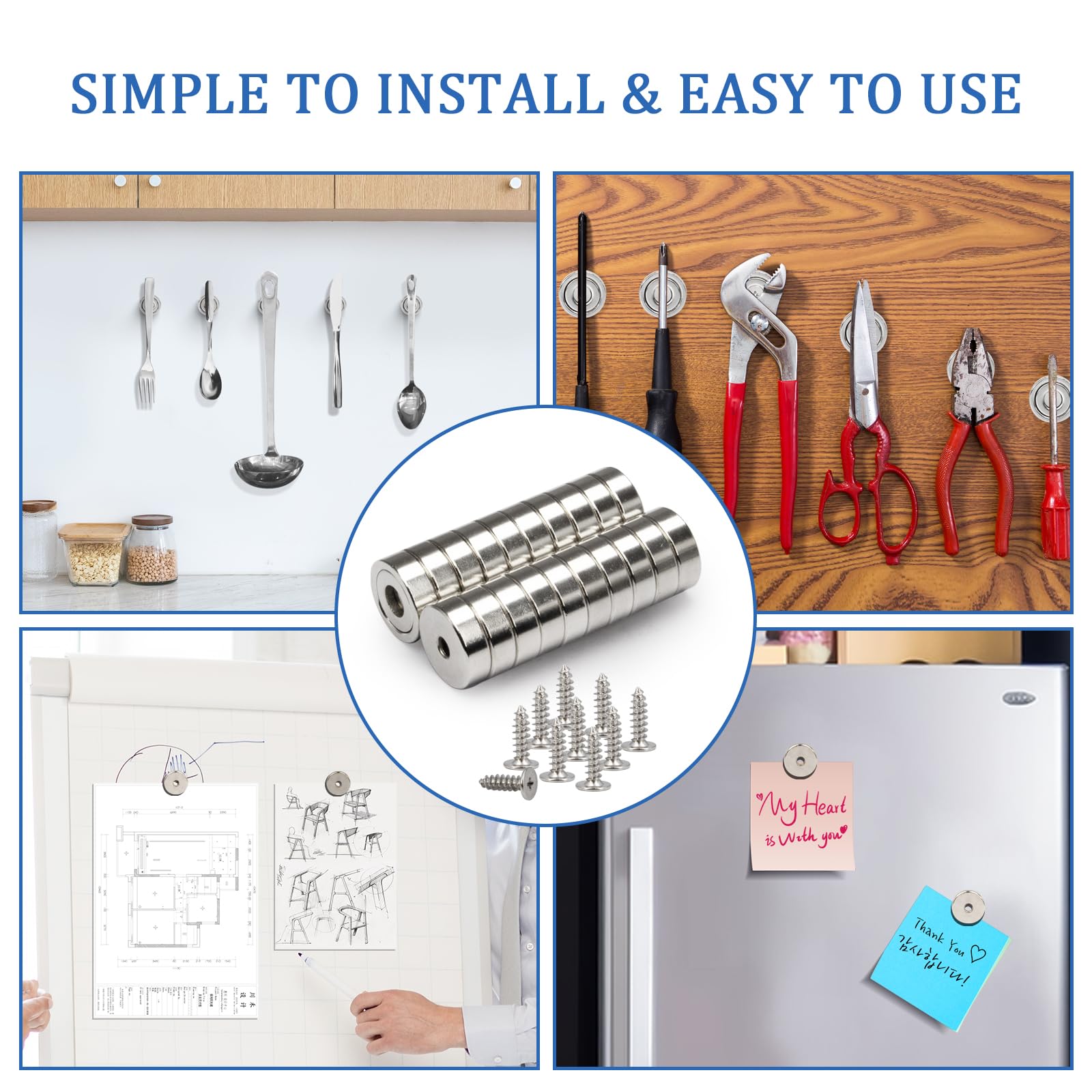 Strong Neodymium Magnets with Holes and Screws, 60lbs - 10 Pack — Amazon image 4