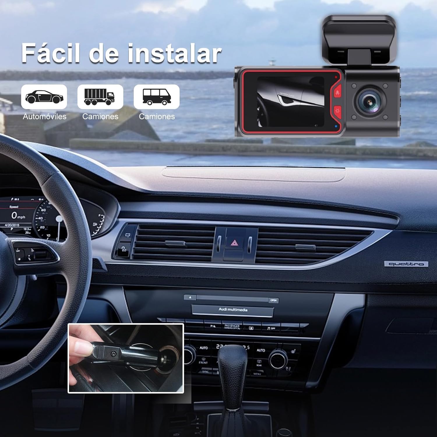 4K Camara Coche grabadora,Dashcam 4K/1080P WiFi Dash CAM Coche,GPS Tracker Visión Nocturna,170°+140°Gran Angular,G-Sensor,Grabación en Bucle,2.0 IPS,Soporte máximo 128g,App,Kit Monitor 24h