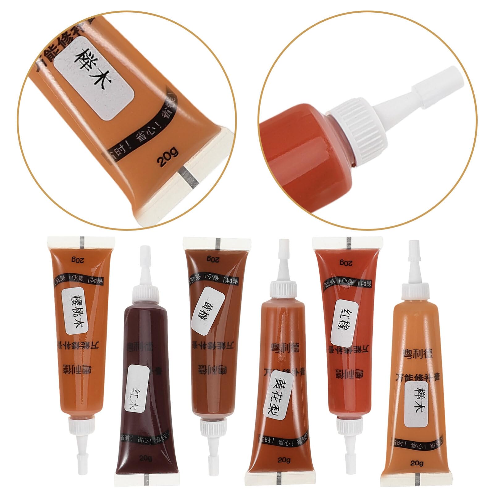 Housoutil 6pcs Wood Filler Paste for Furniture Repair Multi-use Wood Repair Tool for Scratches and Dents Compatible Cherry Sandalwood Easy Application