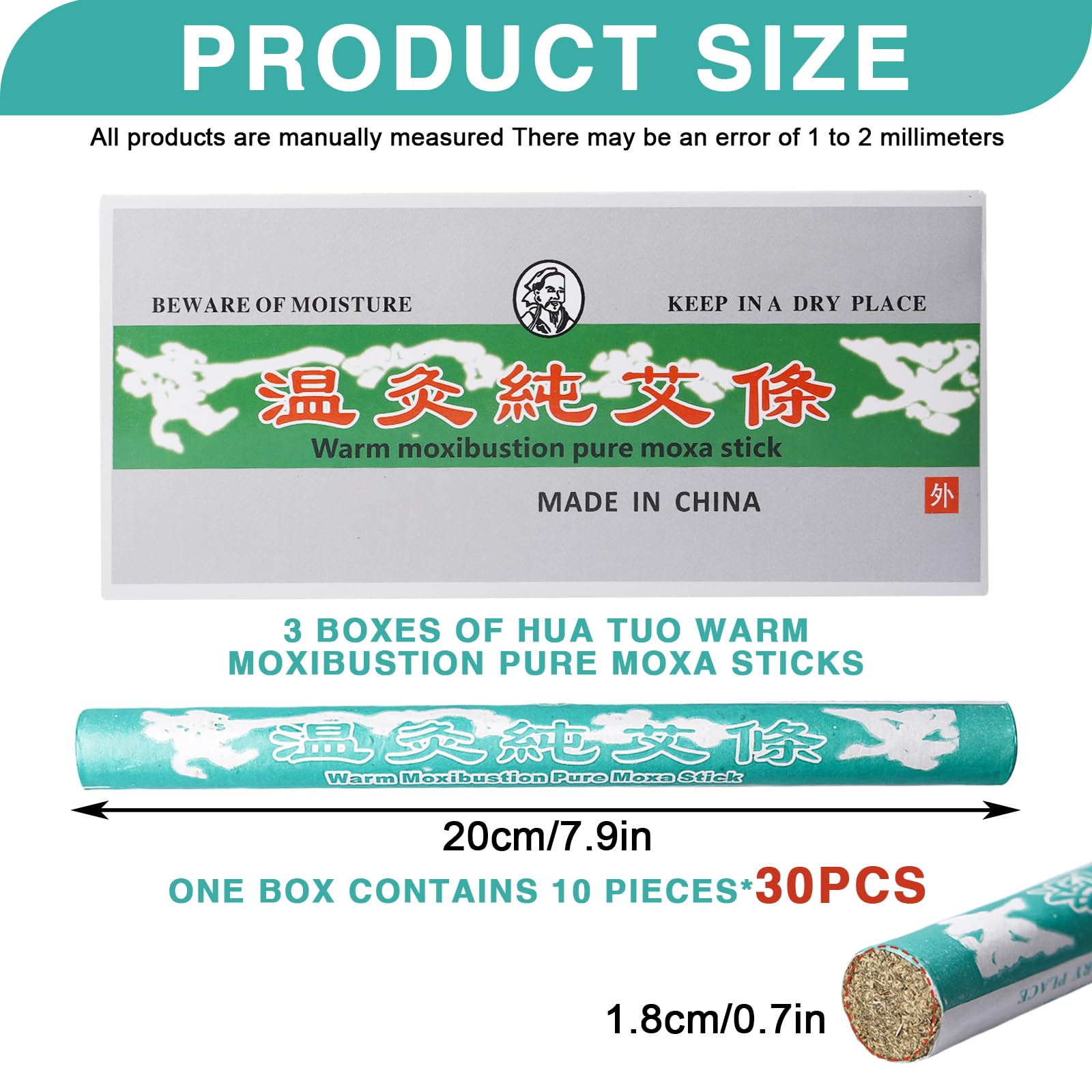 30 unidades de palos de moxa naturales puros, moxa rollos, moxa puros, moxa Roll Sticks puro natural hecho a mano para ancianos, mujeres, niños (rollos de moxibustión)