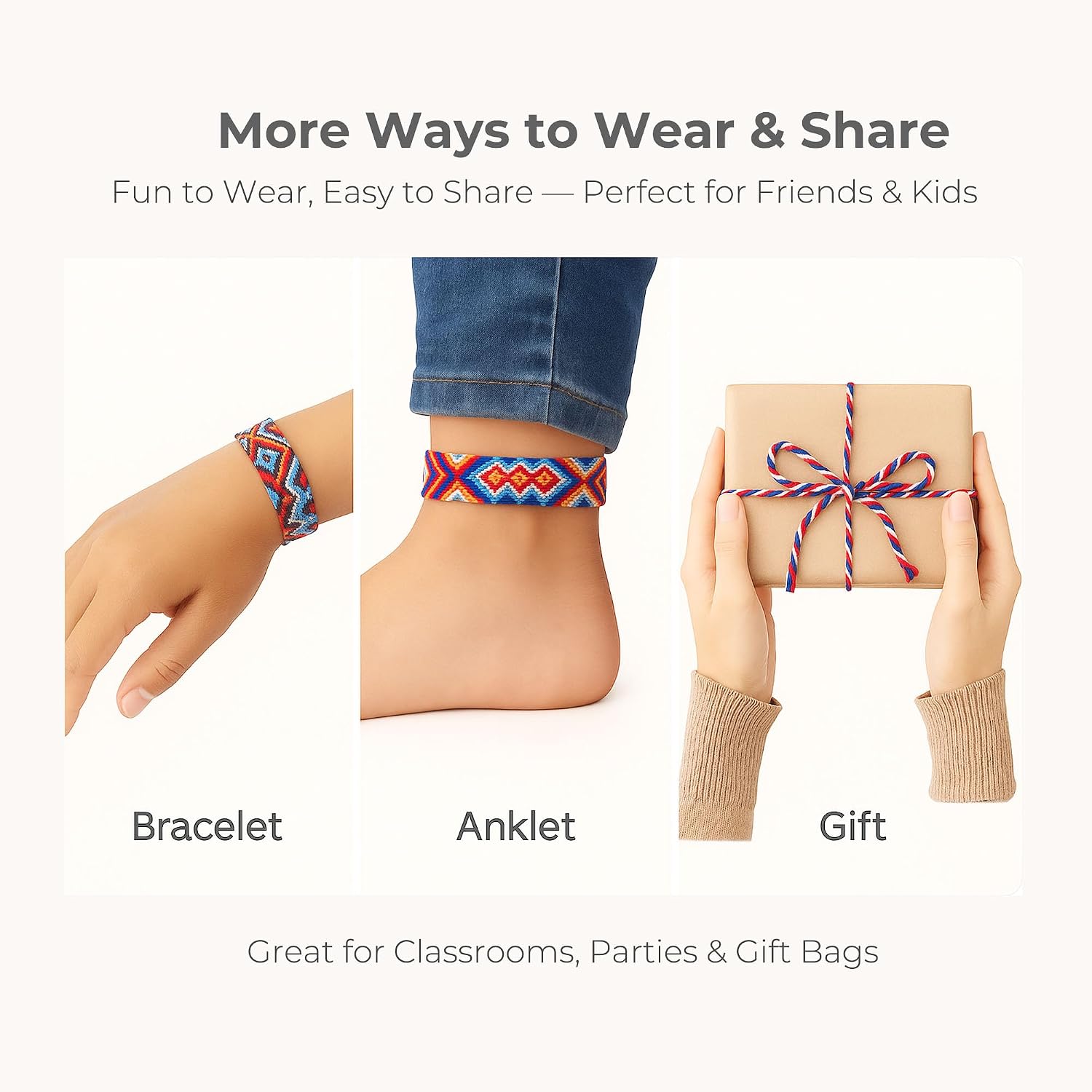 Woven Friendship Bracelets 12 Adjustable Colorful