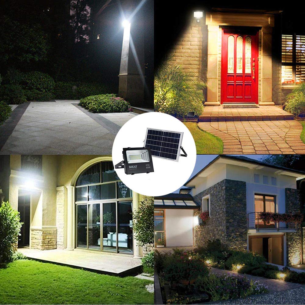 BAKAJI Set 2 Fari Led Esterno 100W con Pannello Solare Luce Bianco 6000K Ultra-Luminoso 1000LM Lampada Faro Faretto con Telecomando Timer e Sensore Crepuscolare Faretti Risparmio Energetico IP65