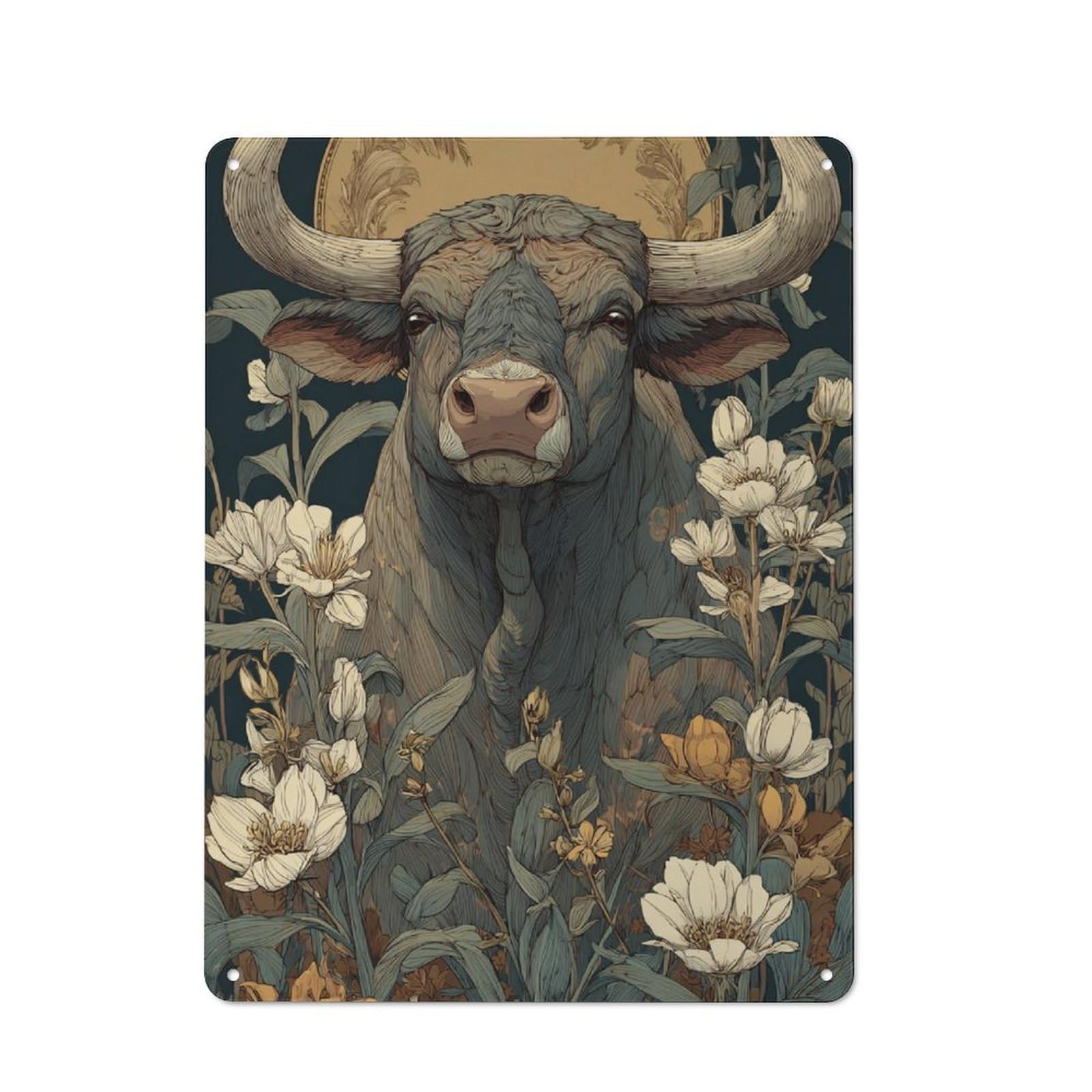 Junmoney Bull In Bloom Tin Sign 40X30cm With For Workshop Wall, Vintage Decor, For Metal Sign Collectors, For Garage And Workshop Walls