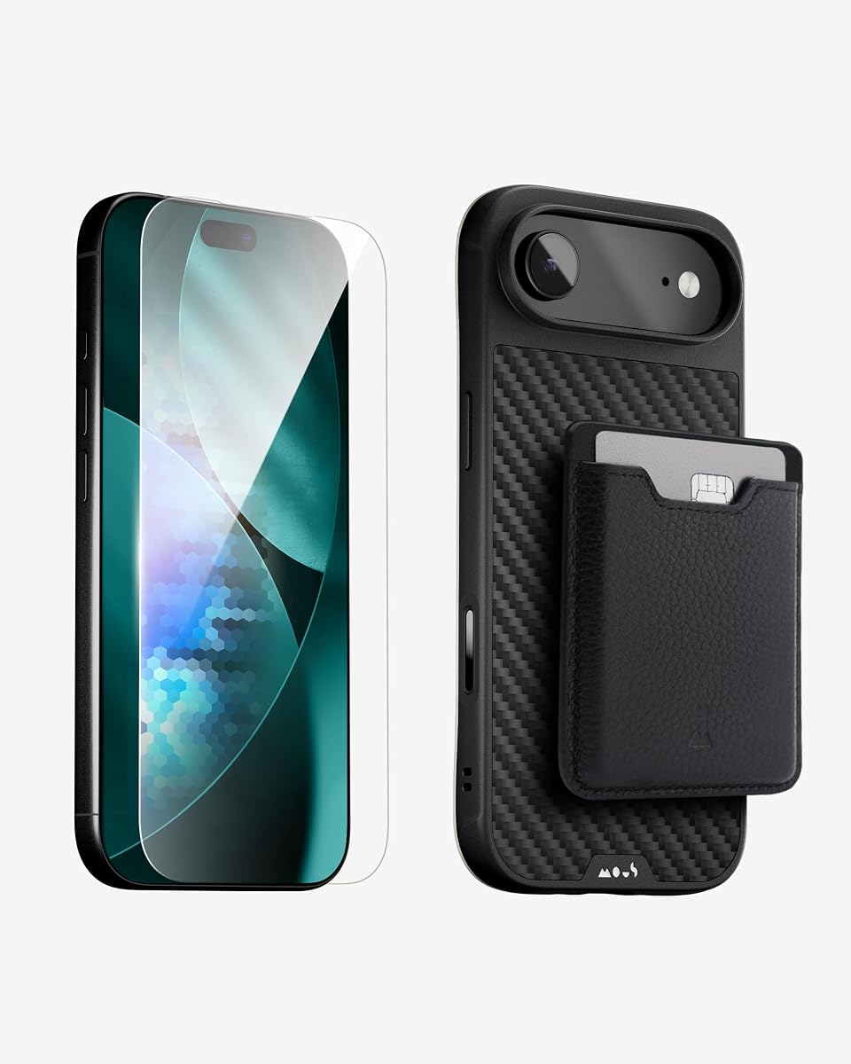Funda Mous para iPhone Air de fibra de carbono con protector de pantalla de cerámica y tarjetero MagSafe