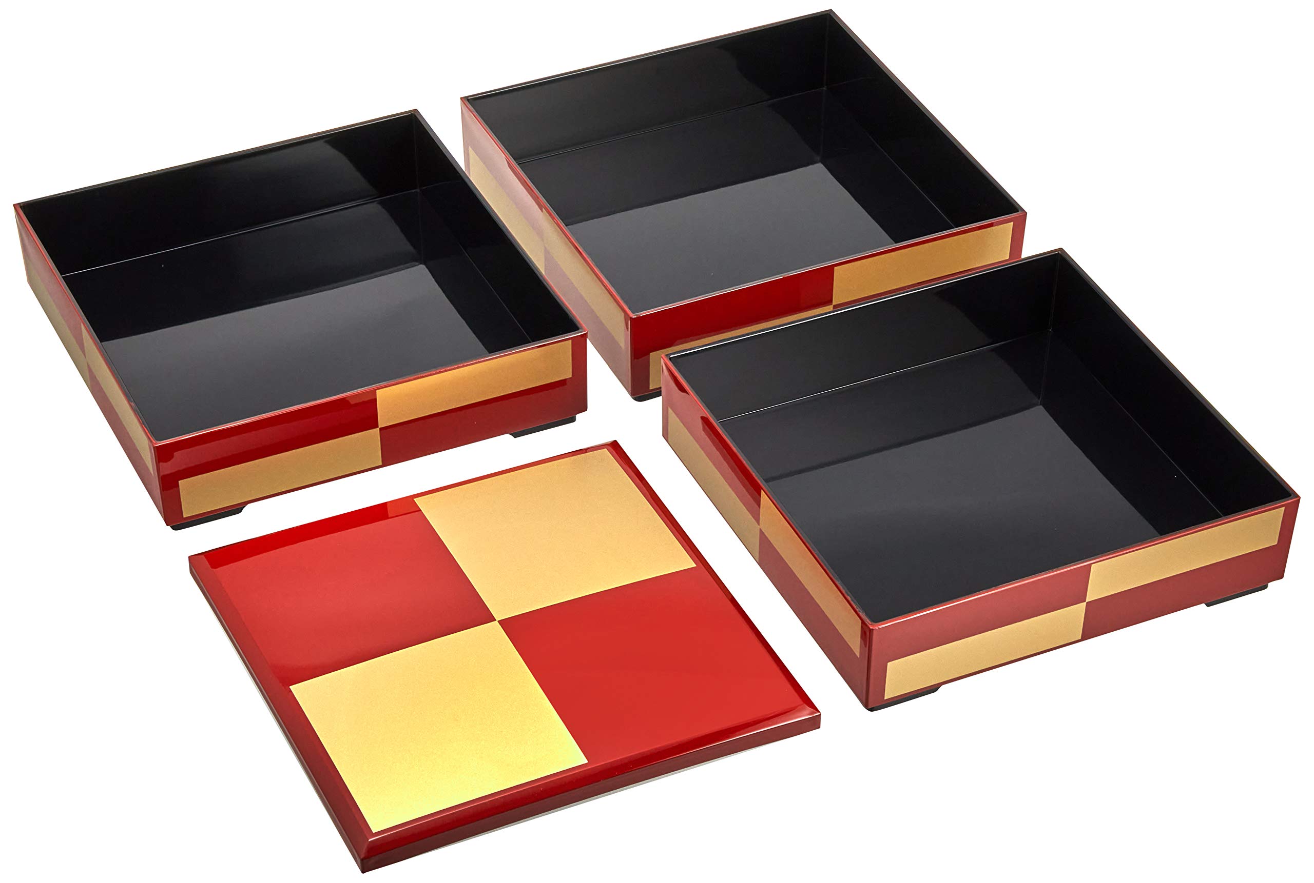 Wakaizumi Lacquerware H-159-14-A 3-Tier Box 7 Square Wakana