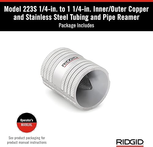 Miniatura 8 de RIDGID 29983 Modelo 223S de 14 pulgadas a 1-14 pulgadas interiorexterior de cobre y acero inoxidable y escariadora de tuberías