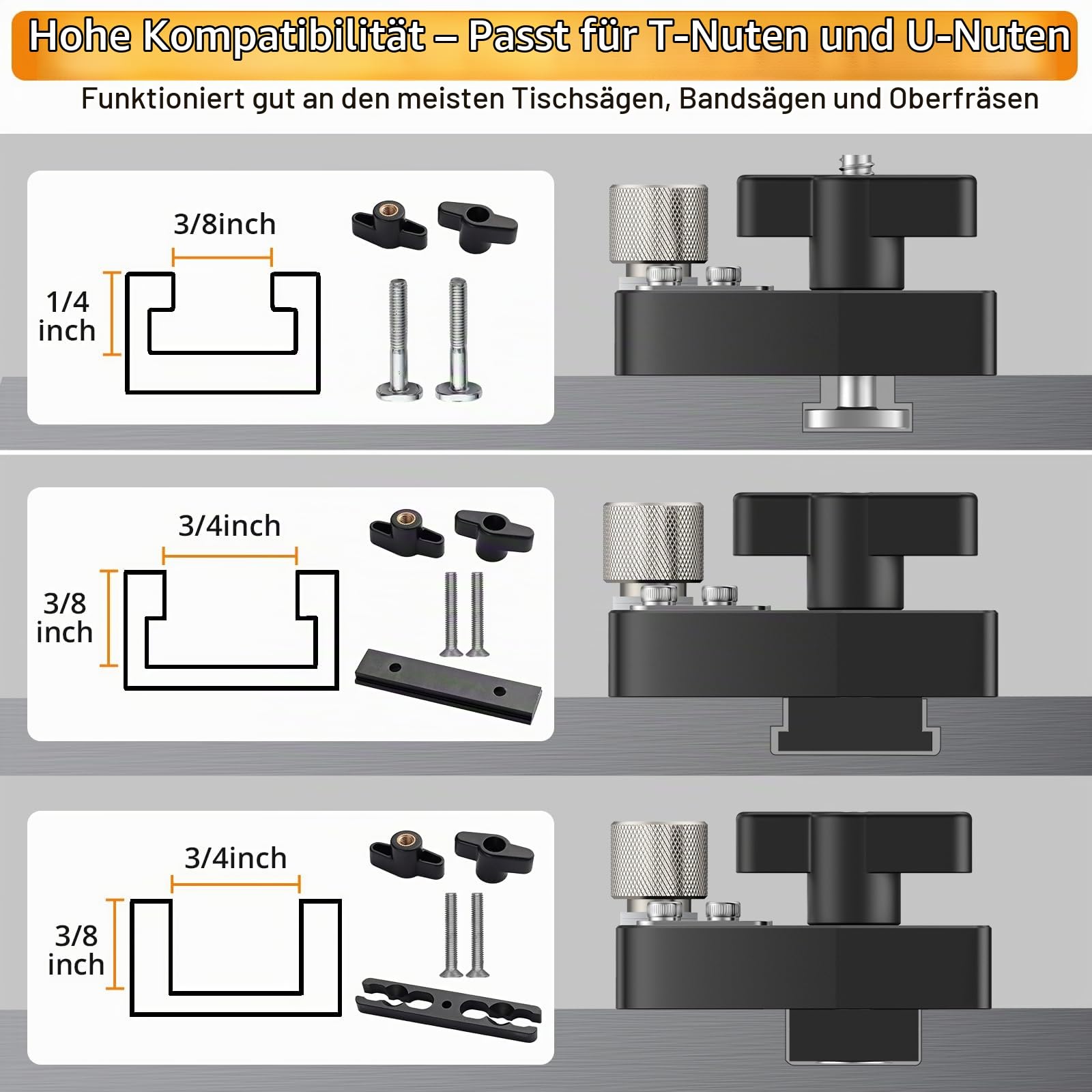 Neoteck Tischkreissägenführung Fräsanschlag Sägeanschlag 150mm mit Doppelrollen-Rücklaufsperre 9,5 x 19mm T-Nuten Holzbearbeitungswerkzeuge für Tischkreissäge, Bandsäge, Frästisch