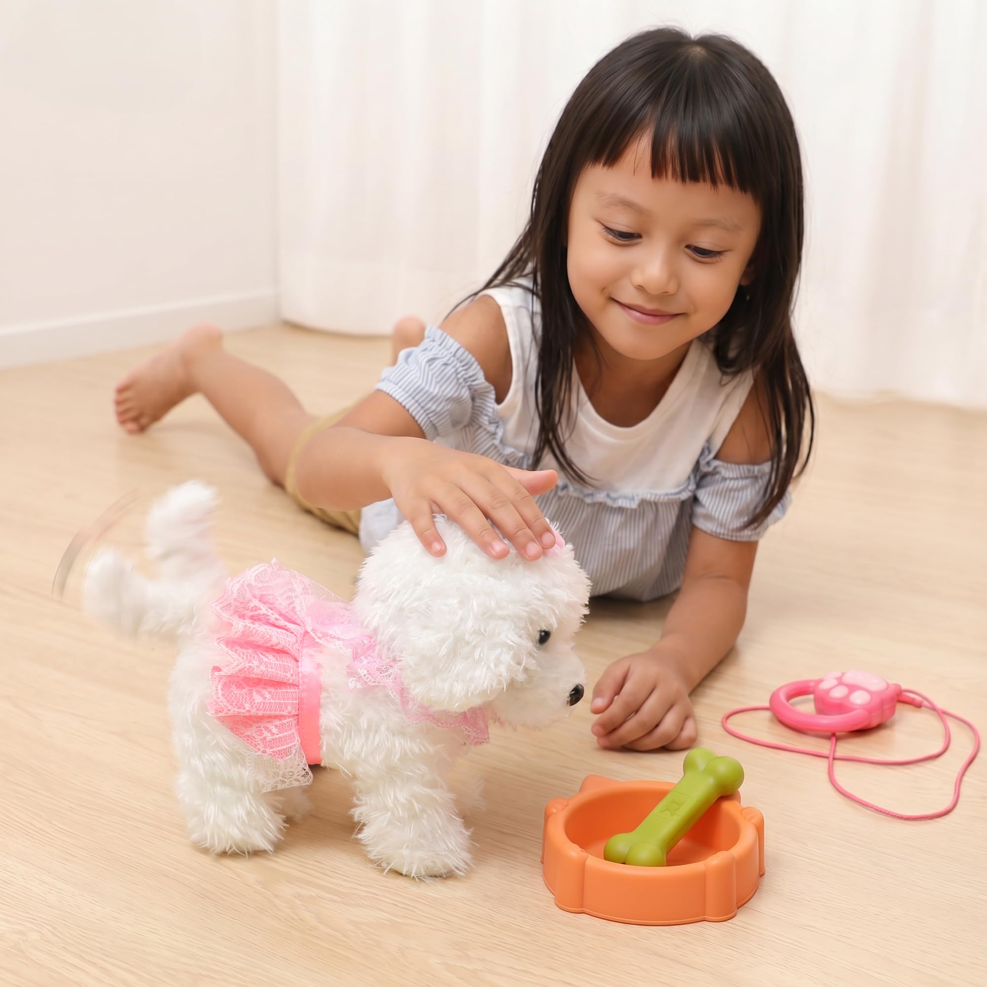 OR OR TU Control Remoto Felpa Electrónica Interactivos Juguete Perro Mascota para Niñas Caminando y Ladrando,Agitar Cola Educación Temprana Regalo de Cumpleaños para Niños 3 4 5 6+ Años