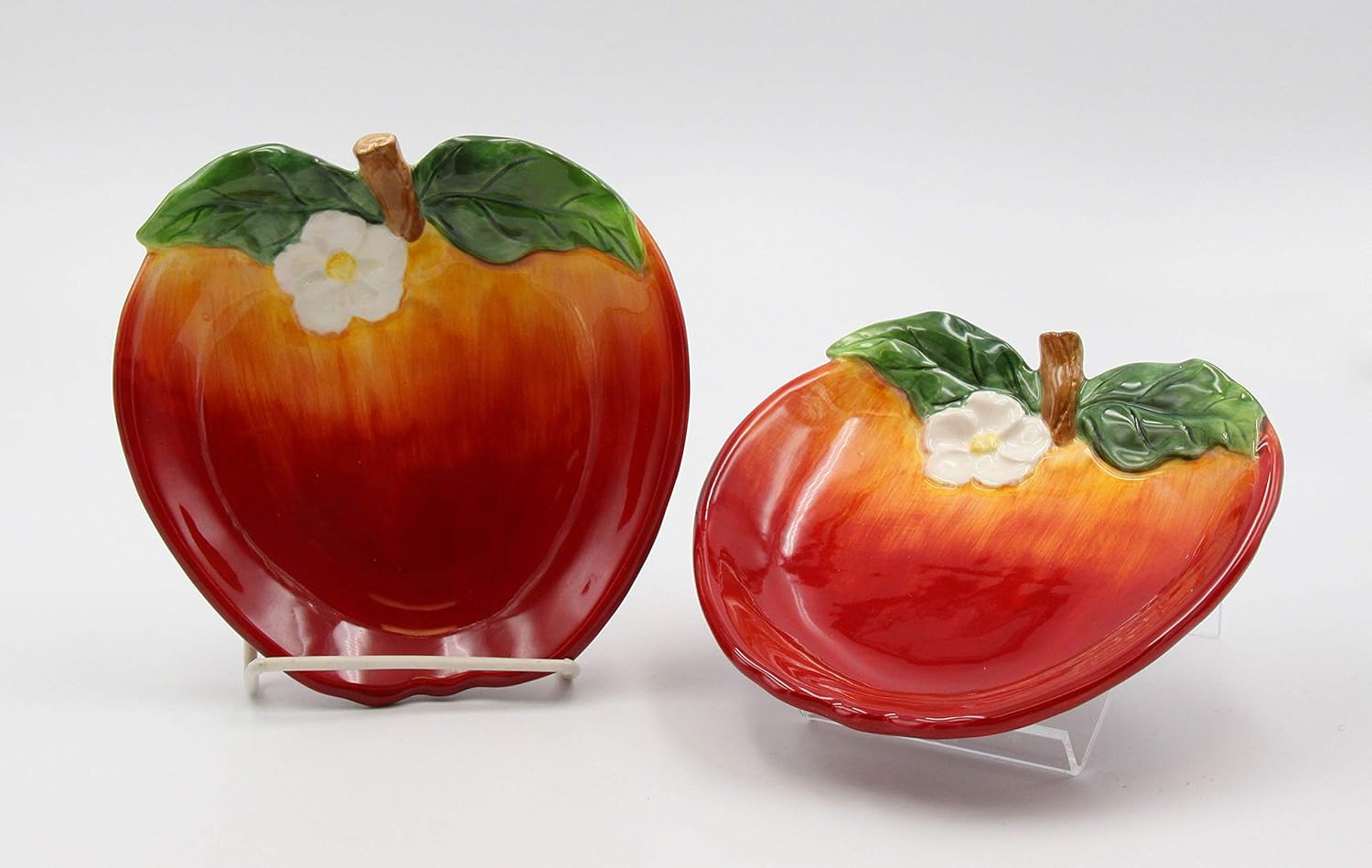 Cosmos Gifts Fine Ceramic Red Apple Dessert Cake Candy Dish Set of 2 (2 pcs Set), 6"