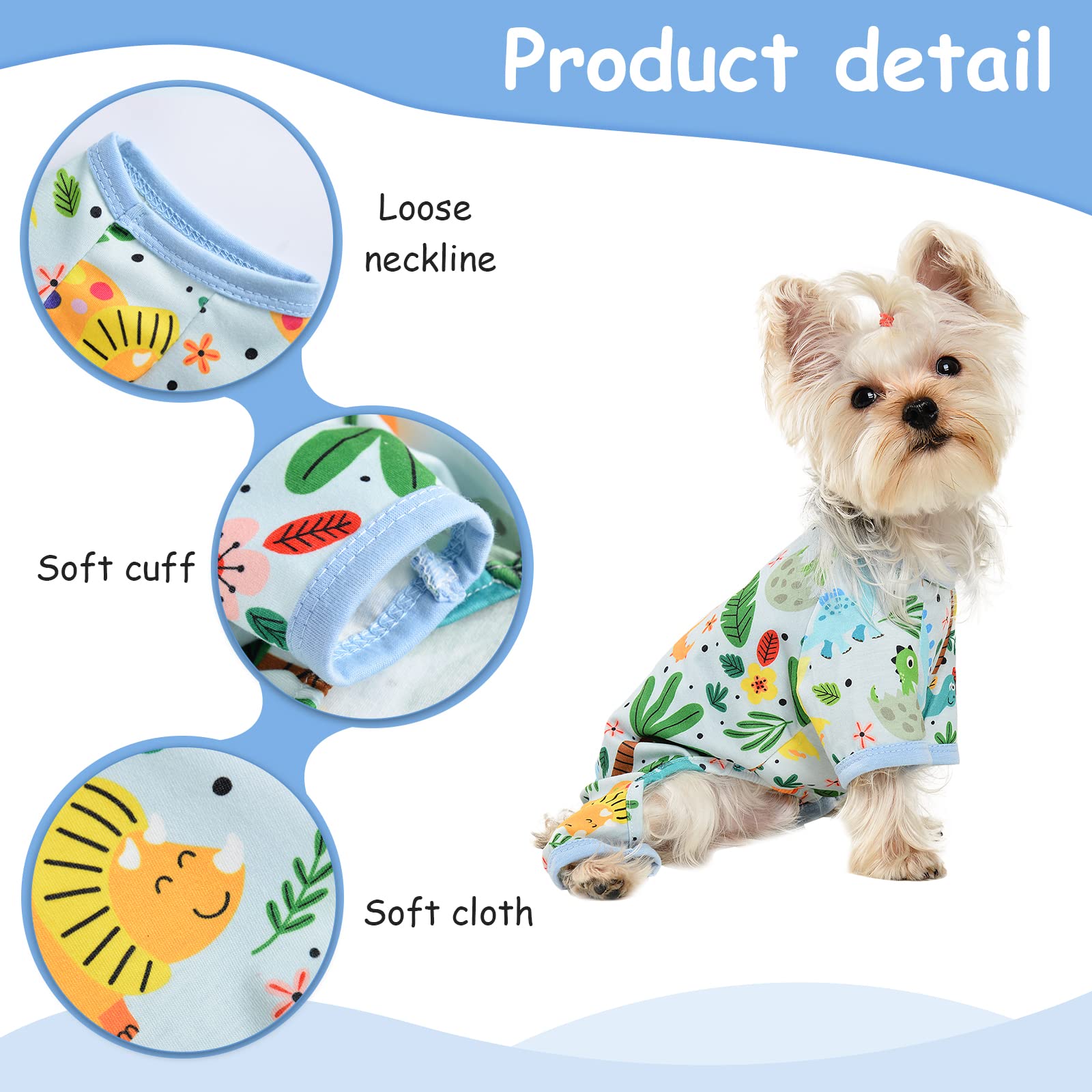 Hunde-Pyjama Für Kleine Rassen – Weicher Einteiler Für Chihuahua, Yorkie & Welpen (Dinosaurier-Muster)