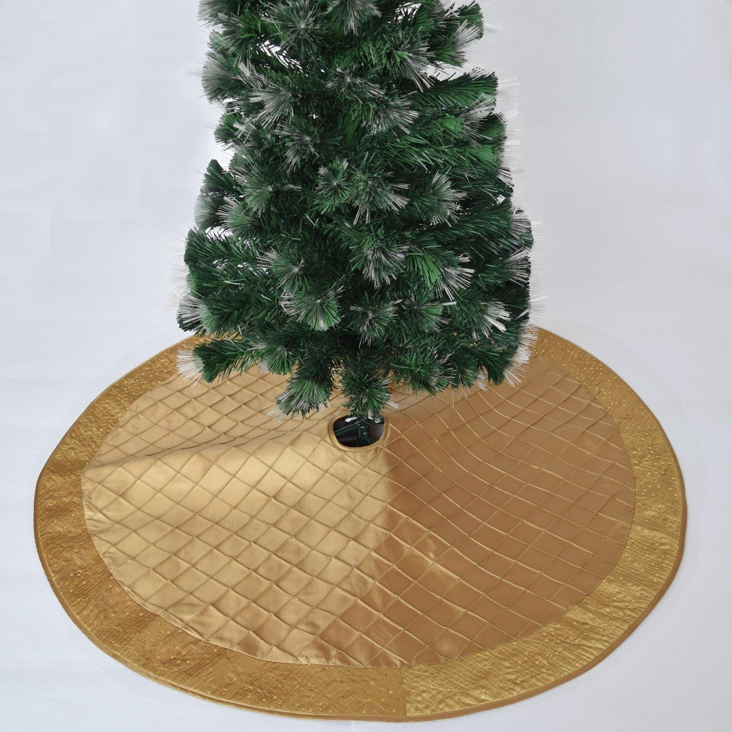 Gold Handcraft Pintuck Center, Sparkle Glitter Sequin Border Christmas Tree Skirt Xmas Tree Decoration -42inch