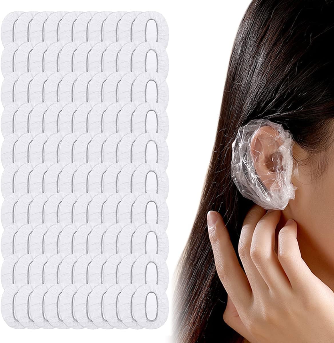 ECVV 200pcs Disposable Ear Protectors Waterproof Ear Covers Plastic Shower Ear Protector Caps for Bathing Accessories Ear Cover Caps for Hair Dye Spa Salon, One Size
