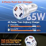 65W iPhone 15/16 Pro Max USB C Chargeur de voiture, 4-Port Adaptateur de chargeur de voiture USB-C&USB-A USB C Adaptateur d'éclairage de cigarette+6FT tressé USB C Câble pour iPhone 17/16/16 Plus/16 Pro/15 Pro Max,iPad
