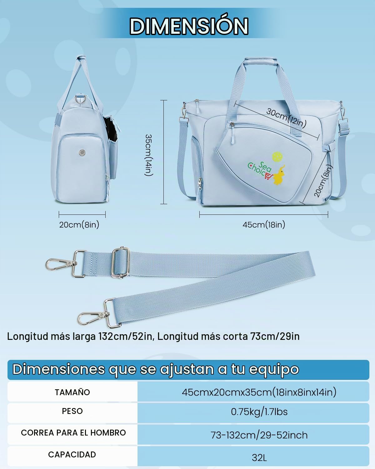 Sea choice Bolsa de Pickleball Bolsa de Gimnasio con Compartimento para Zapatos Ligera Bolsa de Viaje para Mujeres Hombres Compartimento para Palas Deportes Fin de Semana Equipaje de Mano