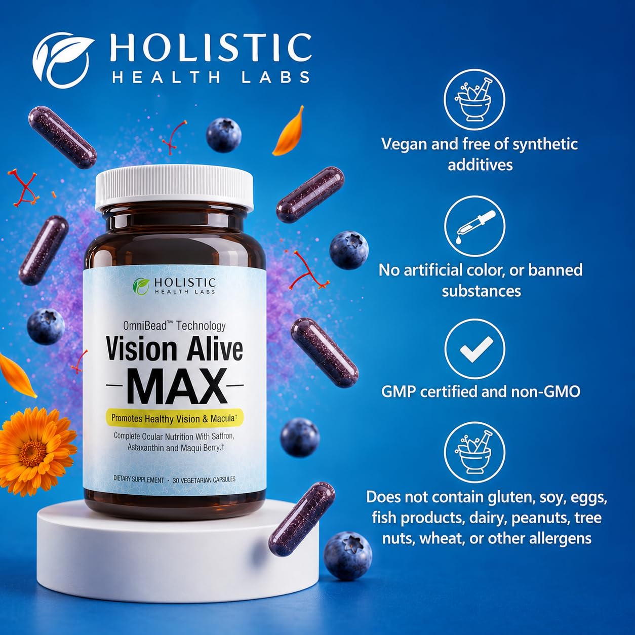 Holistic Health Labs Vision Alive Max Eye Supplement Lutein & Zeaxanthin (Lutemax® 2020) Eye Vitamins for Adults 50+ – Vision & Macular Support with Bilberry, Saffron & Astaxanthin — Amazon image 4