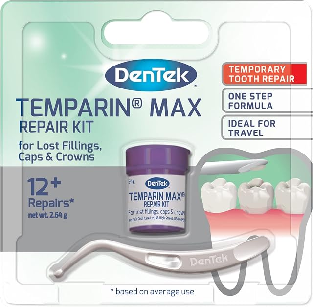 DenTek Temparin Max Home Dental Repair Kit for repairing lost fillings and loose caps, crowns or inlays - 12+/ 13+ Repairs(package may vary)
