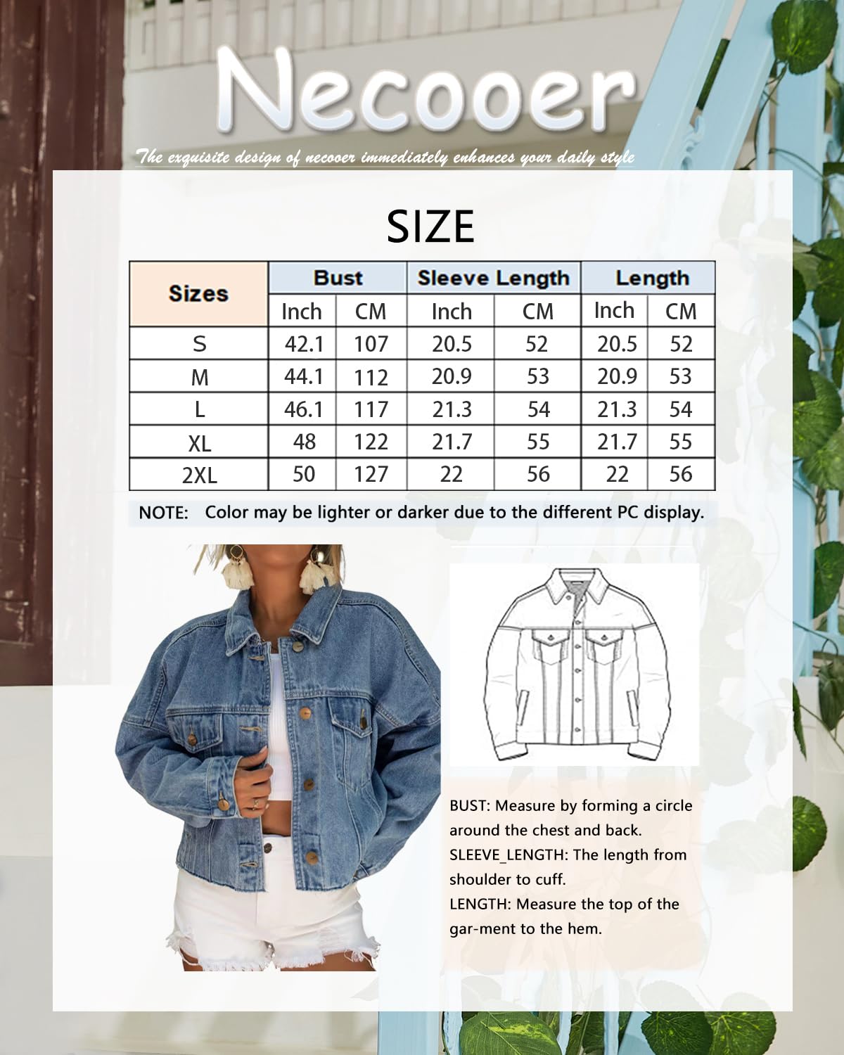 Necooer Giacca da donna oversize Boyfriend incrociata in denim, leggera ed elasticizzata
