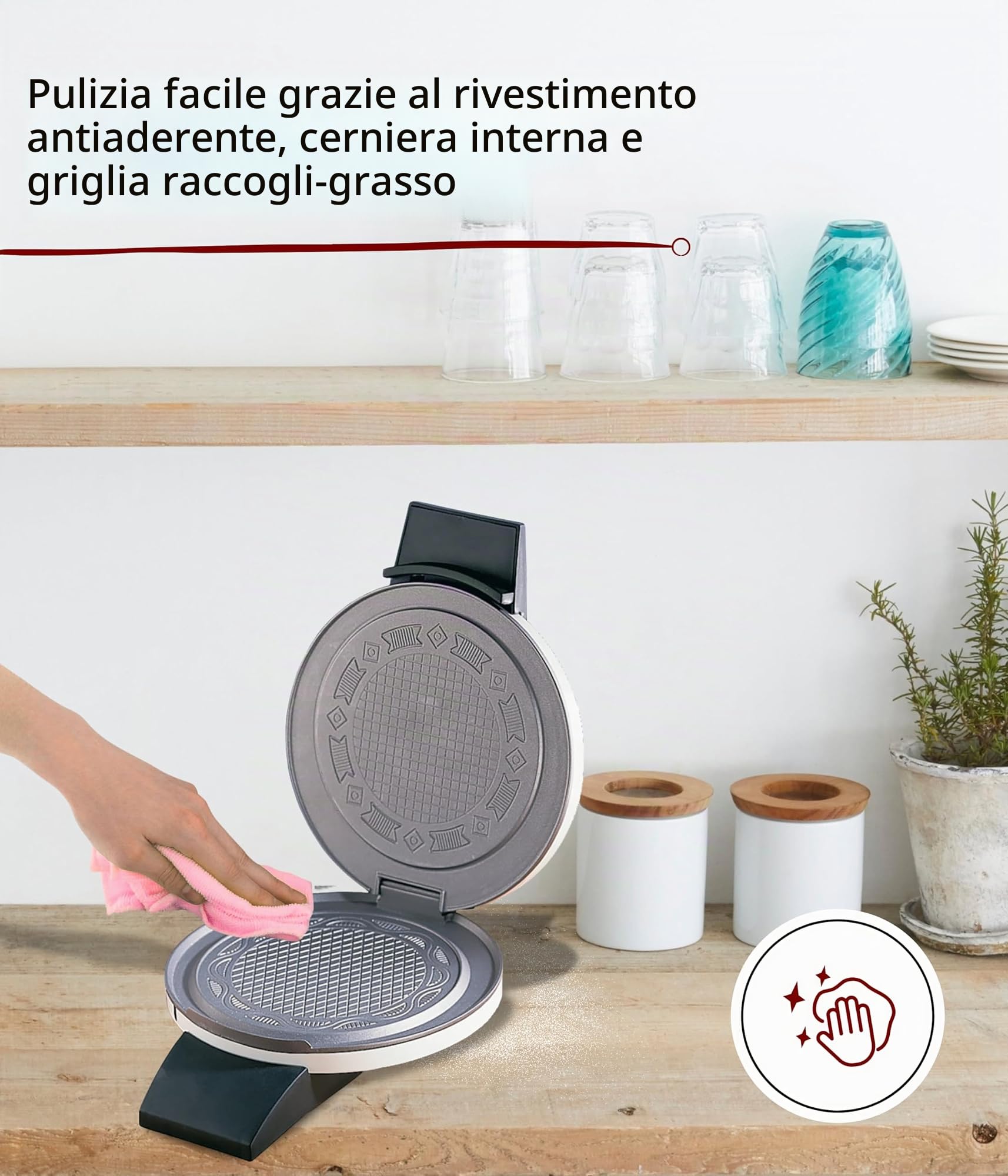 Cloer 261 Piastra per Coni, 800 W, diametro piastra di cottura 14,5 cm, rivestimento antiaderente, grado di doratura selezionabile, corpo in metallo verniciato bianco
