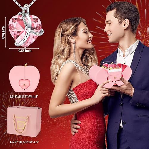 Miniatura 6 de Regalos de cumpleaños de rosas rosas reales preservadas para mujeres, su madre, esposa, novia, abuela con collar I Love You, flores de rosas eternas