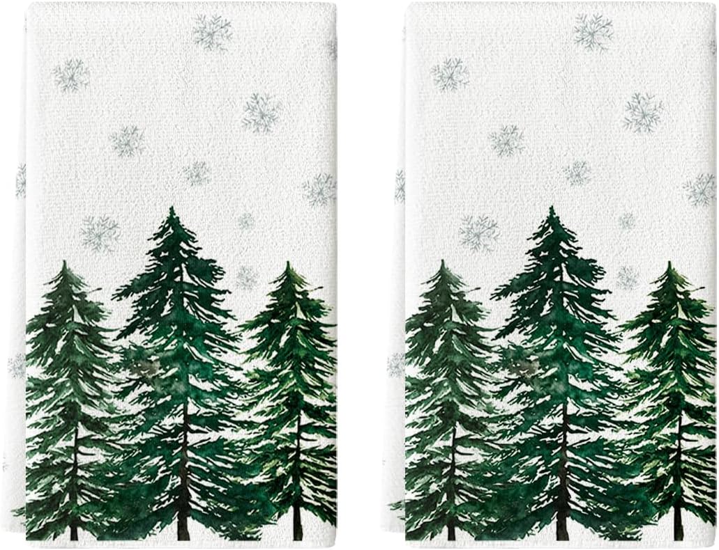 Artoid Mode Green Trees Merry Christmas Kitchen Towels Set of 2 18x26 Inch