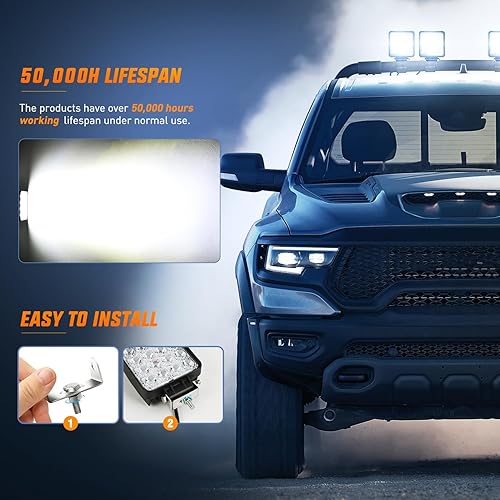 Miniatura 8 de Nilight Cápsulas de luz LED cuadradas de 4 pulgadas para tractor, 2 lámparas de trabajo de inundación de 48 W para camiones, vehículos todoterreno,