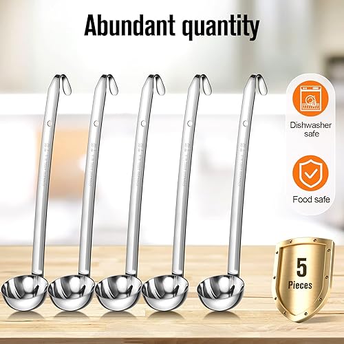 Miniatura 3 de Cunhill 5 cucharones de sopa de acero inoxidable con mango largo para servir, cocinar, revolver, porcionar, accesorios de cocina y restaurante (2