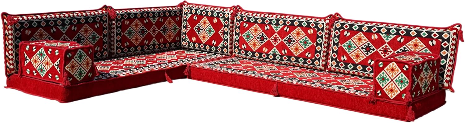 arabicsofa L Shaped Jalsa Floor Seating Set – Handmade Arabic Majlis with Backrest Pillows