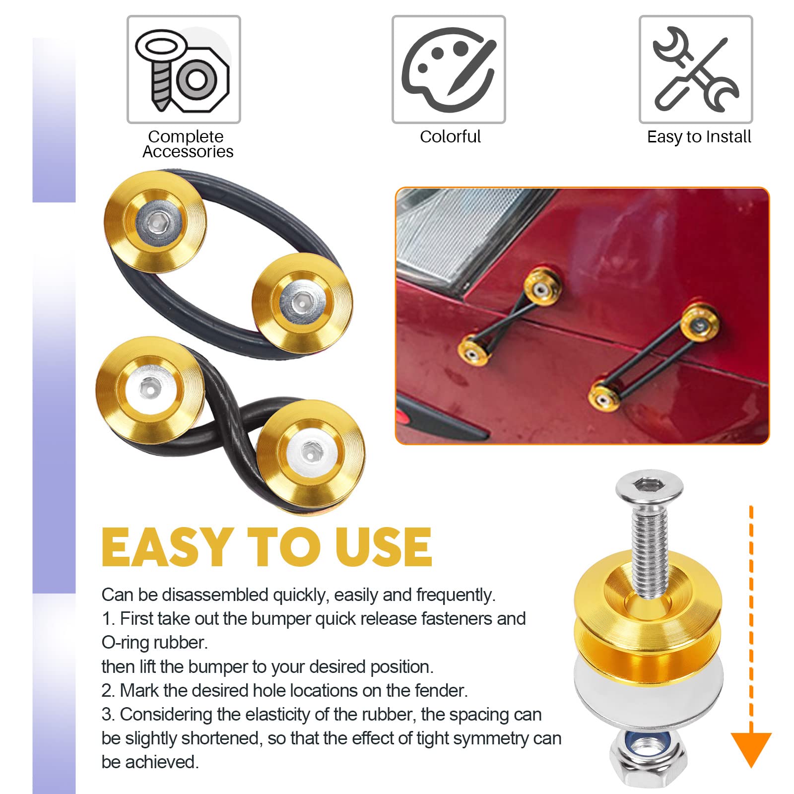Swpeet Lot 54 Pièces Fixations Dégagement Rapide Aluminium – Kit Pare-chocs Avant/Arrière Universel