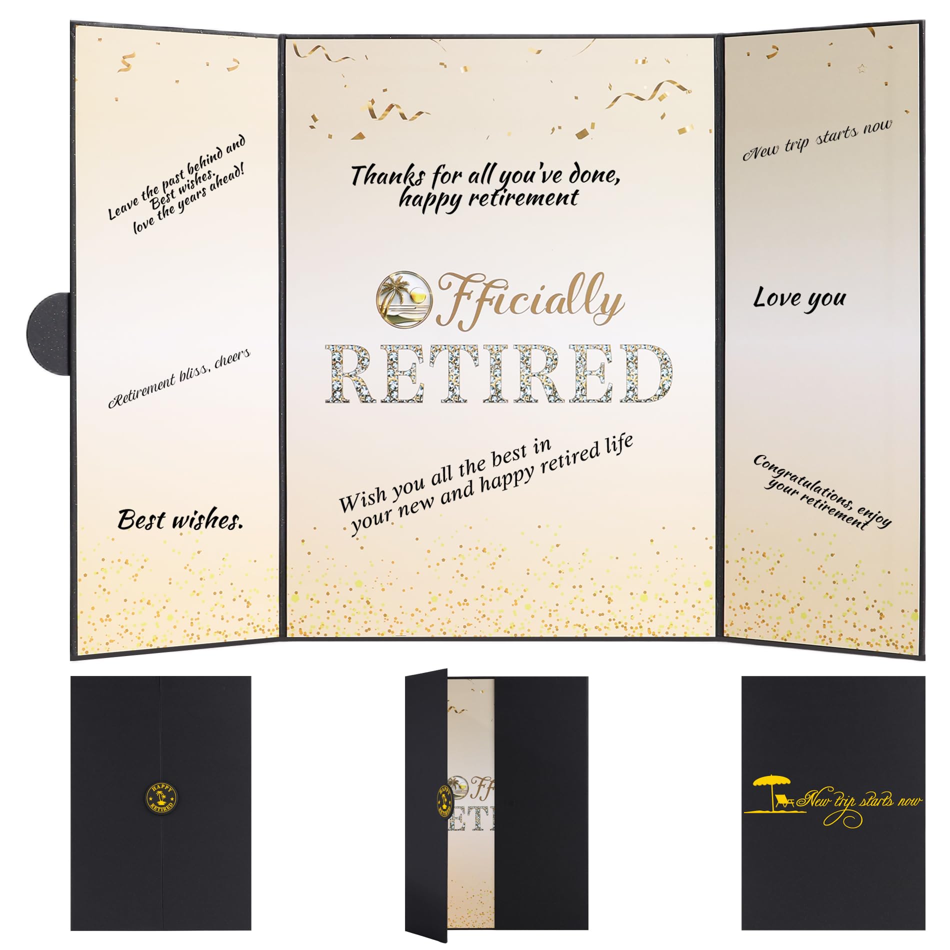 Viogtmca Retirement Party Decorations Large Retird Card Signing Black Gold Happy Retirement Guest Book Creative retirement Card for Men Women