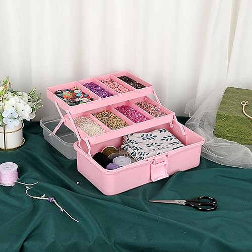 Miniatura 6 de BTSKY Caja de Almacenamiento Divisoria de Plástico de 3 Capas Organizador de Manualidades y Almacenamiento con Espaciadores Ajustables Organizador