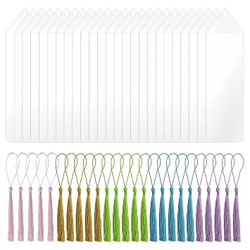 Plastic Bookmark Sleeves with Tassels Penta Angel 25Pcs Clear Blank Vinyl Photo Booth Strip Frames Holder Cover with Hole for Christmas Valentines Day Wedding Graduation Party Favor Gift Tags 25