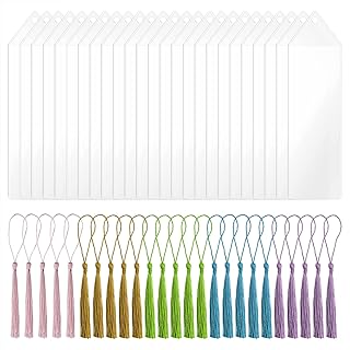 Plastic Bookmark Sleeves with Tassels Penta Angel 15Pcs Clear Blank Vinyl Photo Booth Strip Frames Holder Cover with Hole for Christmas Valentine’s Day Wedding Graduation Party Favor Gift Tags (15)