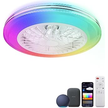 Deckenventilator mit RGB/Wei  Beleuchtung und Fernbedienung dimmbare LED-Deckenventilatoren f r Schlafzimmer steuerbar via Fernbedienung App Alexa und Google Home [Energy Class F]