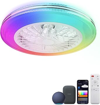 RGB Ceiling Fans with Lights 20" Fandelier Low Profile Smart Ceiling Fan with Light, Flush Mount Ceiling Fan Light with Remote/APP/Alexa/Google Home [Energy Class F]