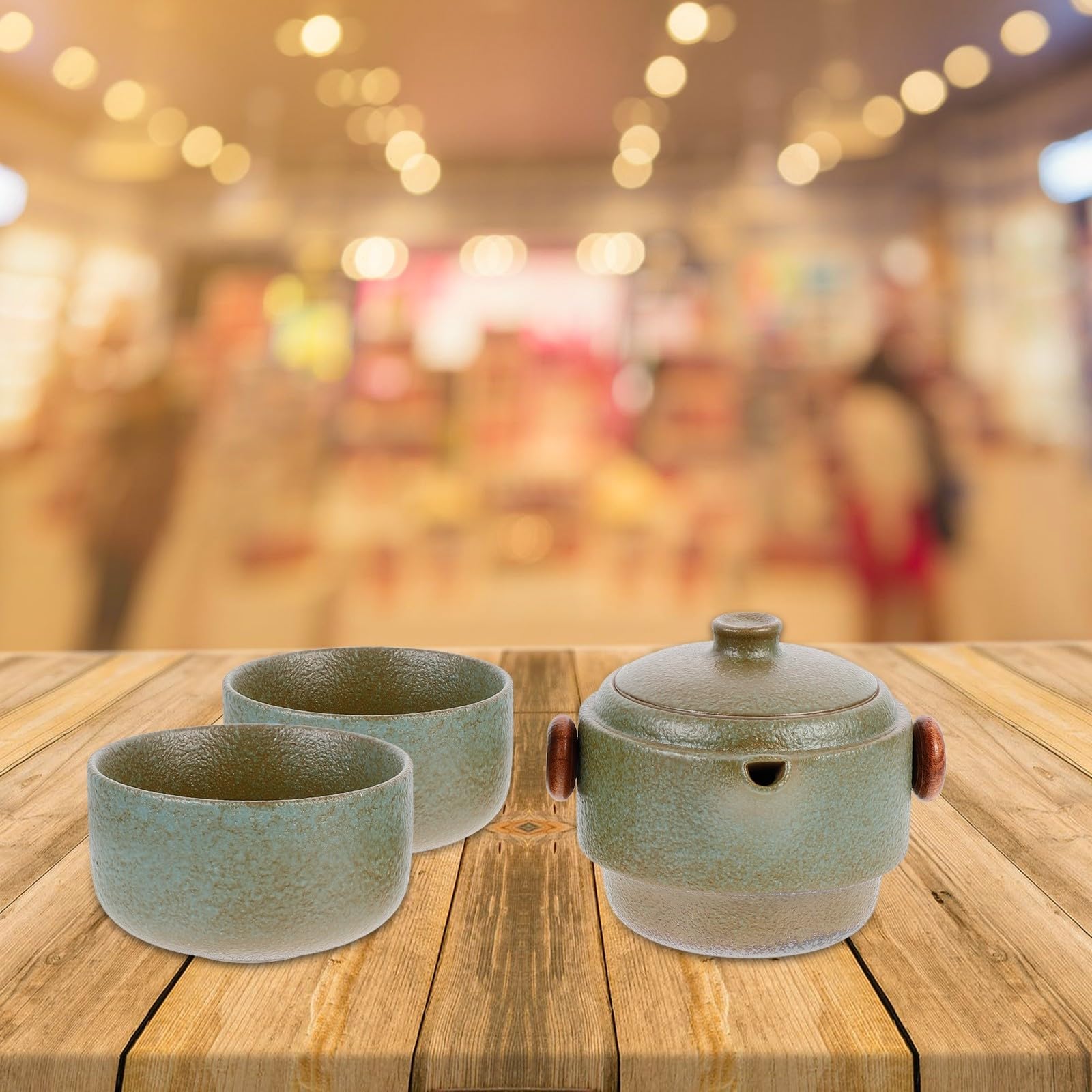 Juego de Té Portátil de Viaje Diseño Asa para Fácil Almacenamiento y 2 Tazas Kung Fu Tetera de Cerámica Verde Adecuado para Amigos y Aficionados del Té en Casa o Viajes
