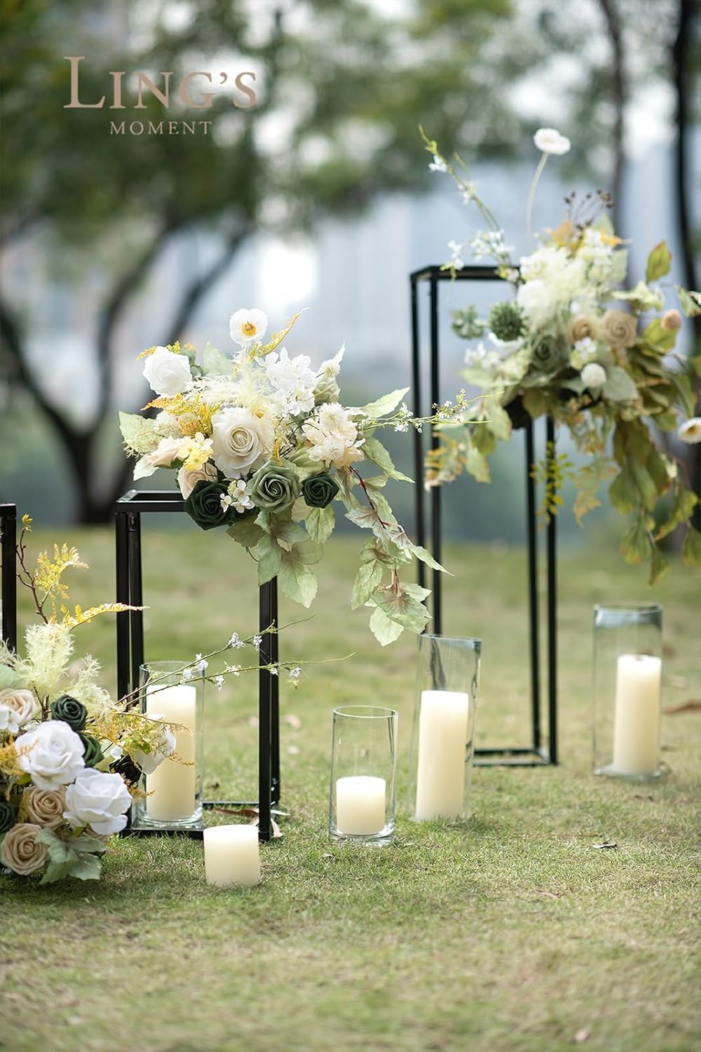 Ling's Moment Green Flowers Artificial, Emerald Green & Beige Flowers and Greenery Grand Combo Box Set for DIY Wedding Bridal Bouquet, Centerpieces, Home Decor, Floral Arrangement Decor, etc