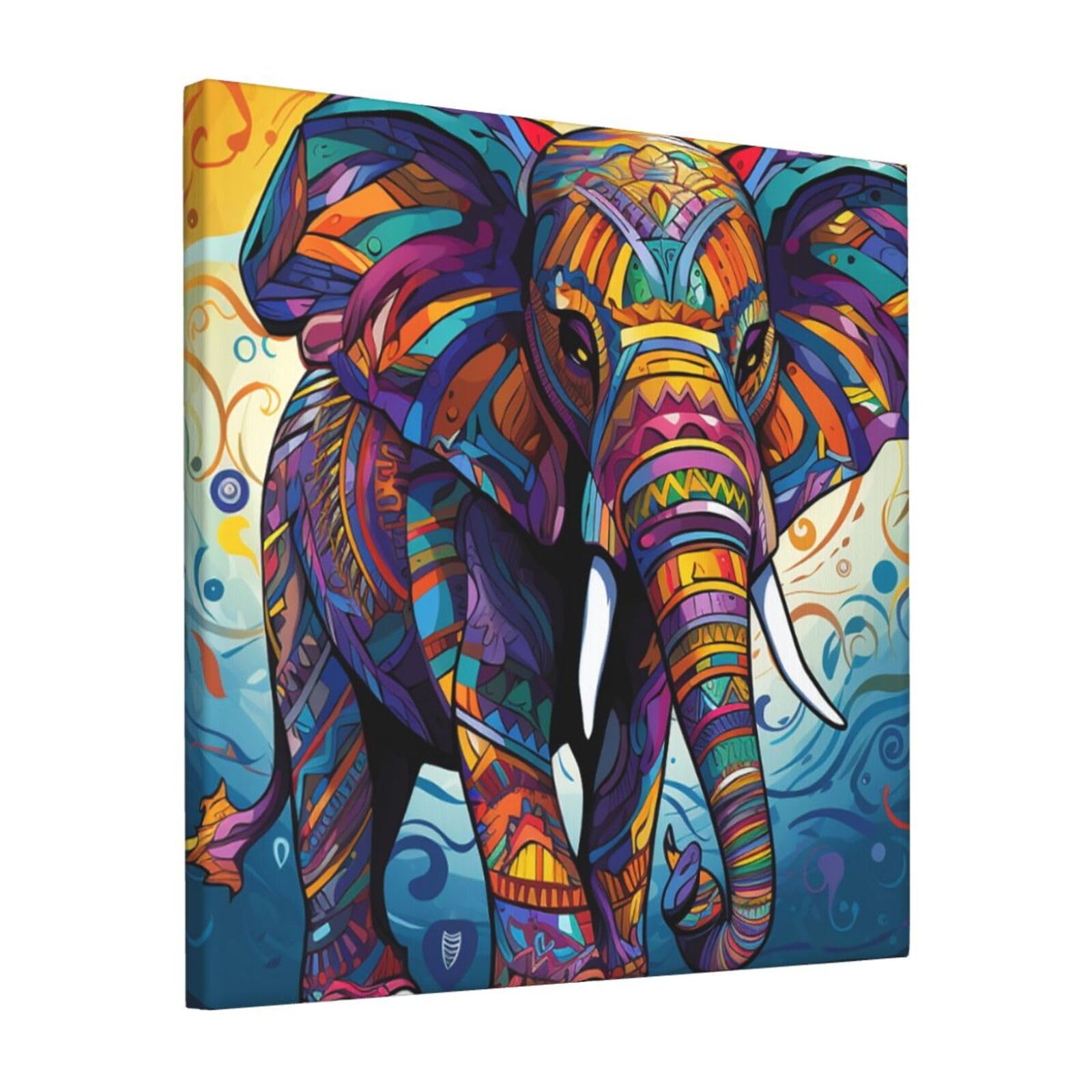 KLOPH Colorful Elephant Canvas Wall Art for Living Room 12"x12" Modern Artwork Painting for Bathroom Hanging Canvas Prints Aesthetic Wallart for Bedroom Kitchen Office Wall Decor