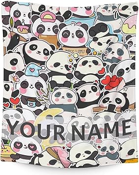 Personalized Panda Blanket Gifts with Name - 30"x40" Cute Throw Blanket for Kids, Adults - Black Soft Fuzzy Blankets for Couch & Sofa