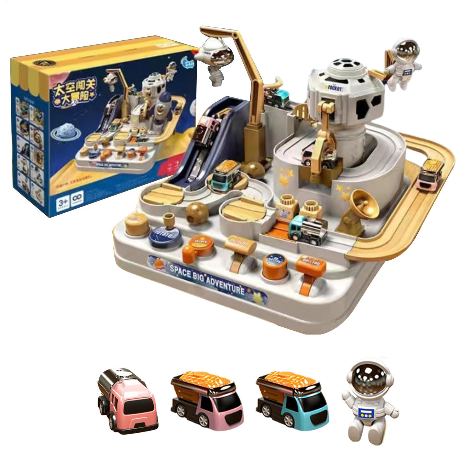 Car Spaces Adventure Toy - Cohete de Radar Educativo para niños, Pista de Carreras, Juguete de Aventura para niños pequeños en Edad Preescolar | Coche de Juguete Educativo con 3 minicoches.
