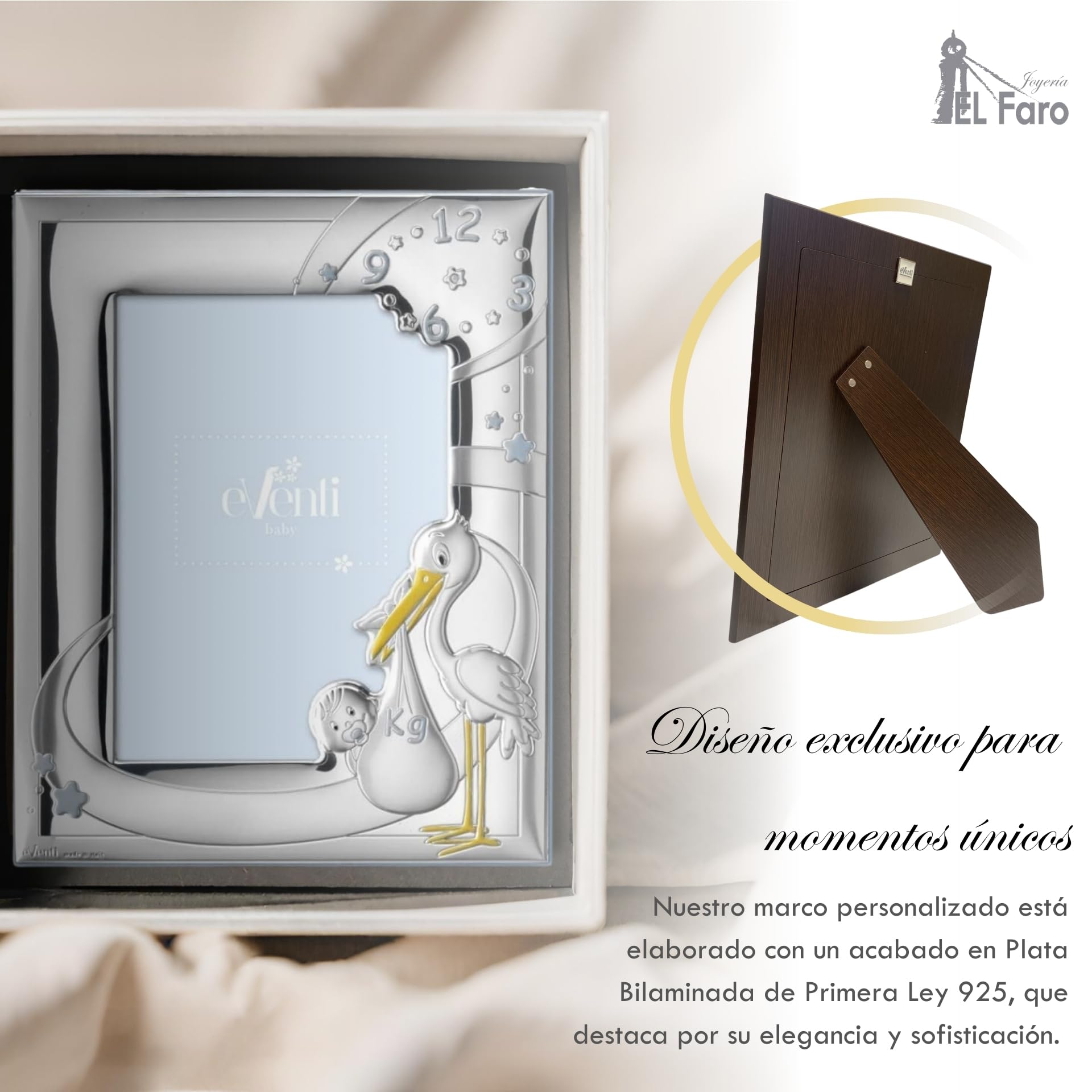 JOYERIA EL FARO | Marco de foto bautizo | Marco de plata bebe | Grabado personalizado | Presentación en estuche premium | Un regalo para toda la vida (13 x 18 CM)