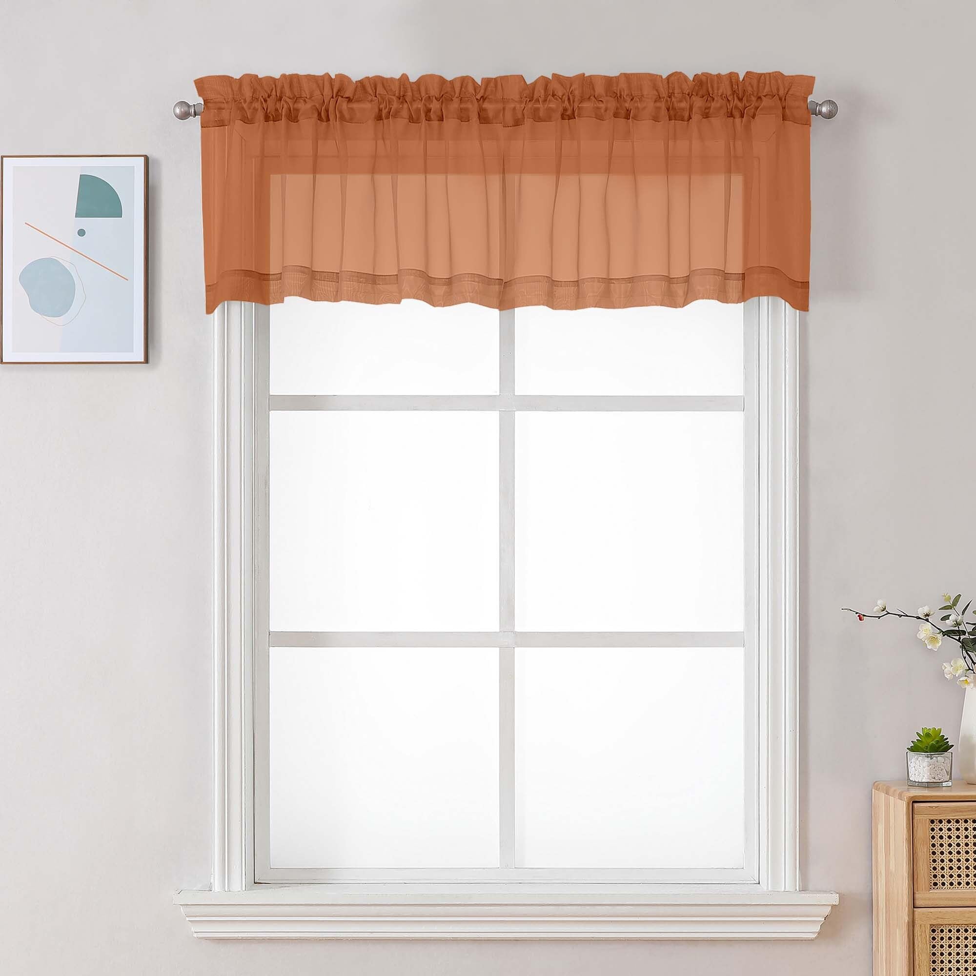 Chyhomenyc Orange Sheer Valances for Windows - Light Filtering Small Kitchen Curtains, Rod Pocket Short Top Window Treatment Decor for Living Room Bathroom Basement, 42Wx16L inches, 2 Panels