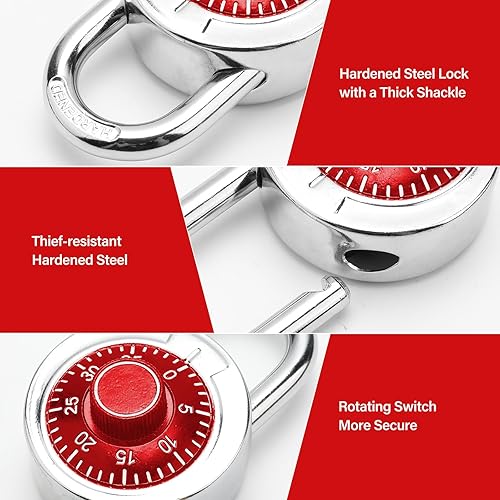 Miniatura 3 de Candado de combinación, cerradura para armarios de gimnasio y escuela, tocadiscos rojos, mini cerradura de combinación (paquete de 1)