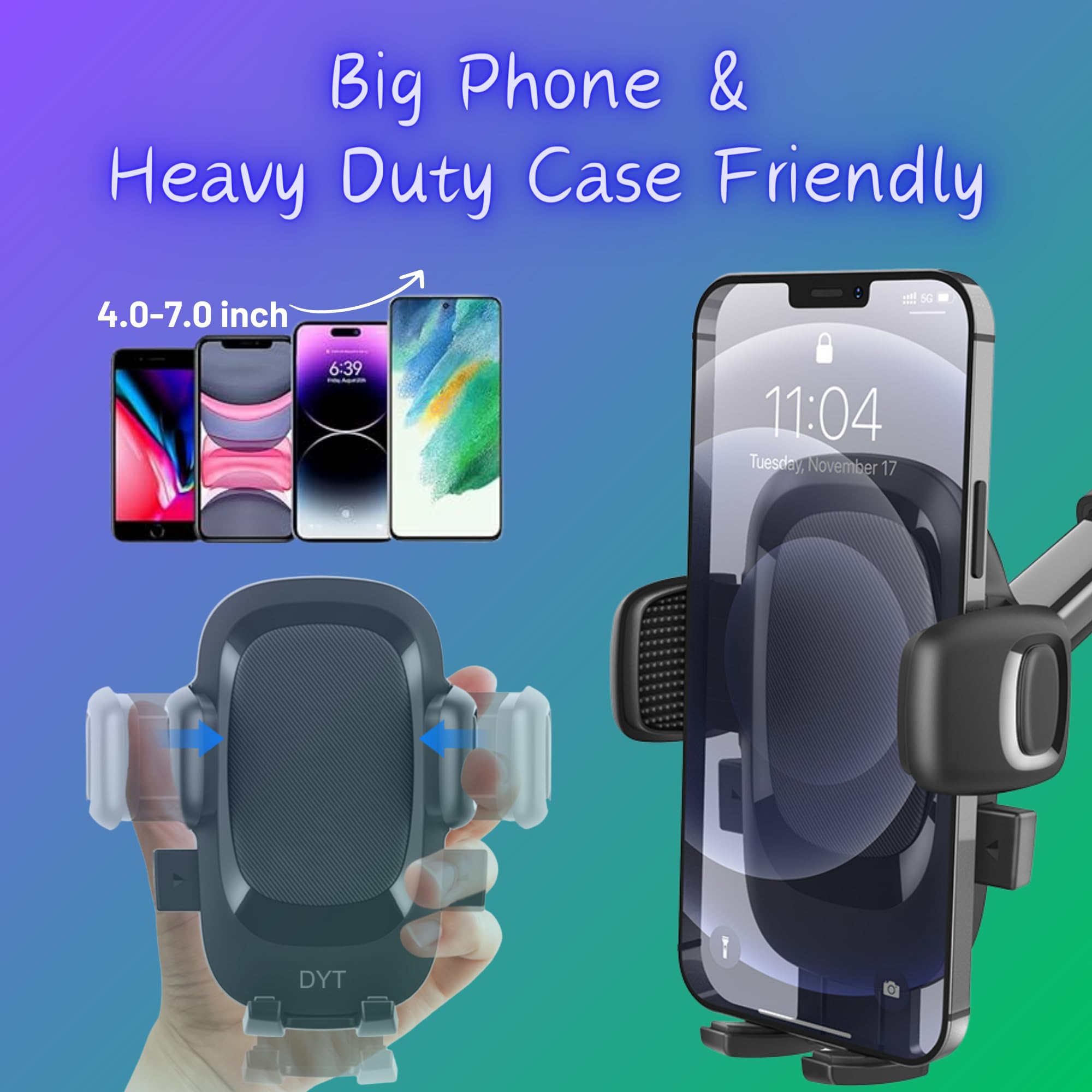 DYT Soporte para teléfono de coche [apto para carreteras con baches] Soporte de teléfono para salpicadero de coche, rejilla de ventilación 3 en 1, soporte manos libres para iPhone 15, 14, 13 Pro Max