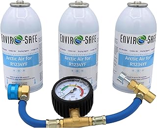ENVIRO-SAFE Arctic Air for R1234YF Systems, Refrigerant Support R-1234yf 3 cans & Charging Hose