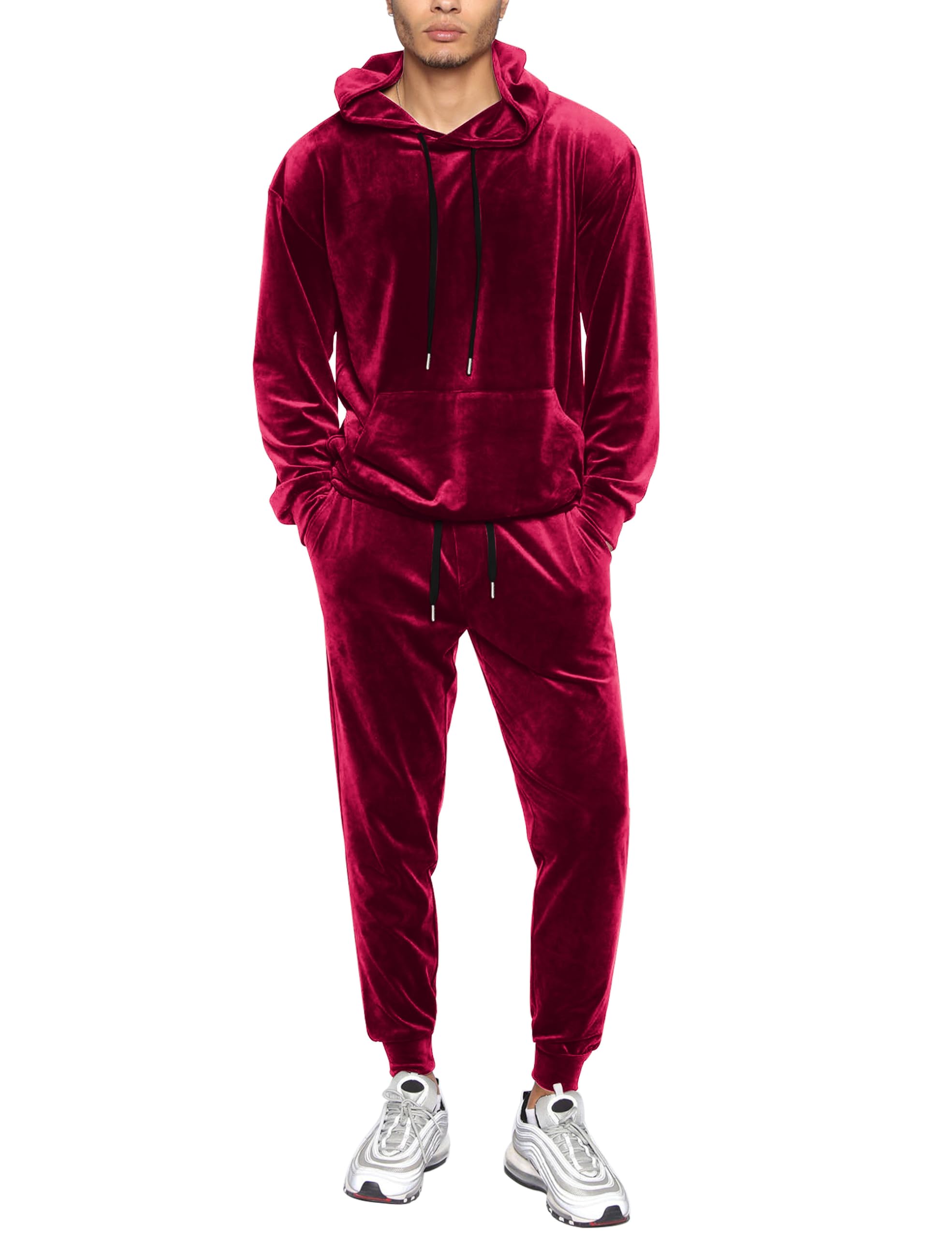 LecGee Mens 2 Piece Velour Hoodie Tracksuit Long Sleeve Velvet Hooded Pullover Casual Athletic Jogging Sweatsuit Set