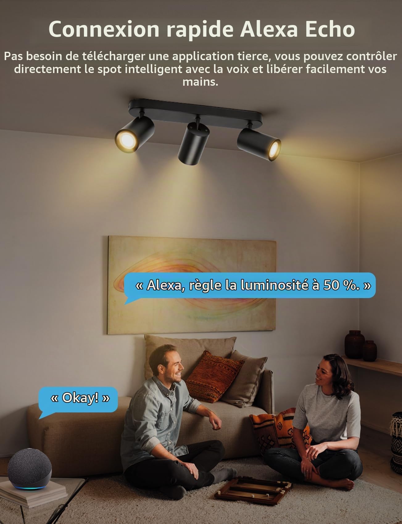 Aigostar Plafonnier LED Spots Alexa GU10, Applique 3 Spots de Plafond Couleur Réglable, Plafonnier avec Télécommande pour Cuisine Chambre Salon (Avec Ampoule Connectée)