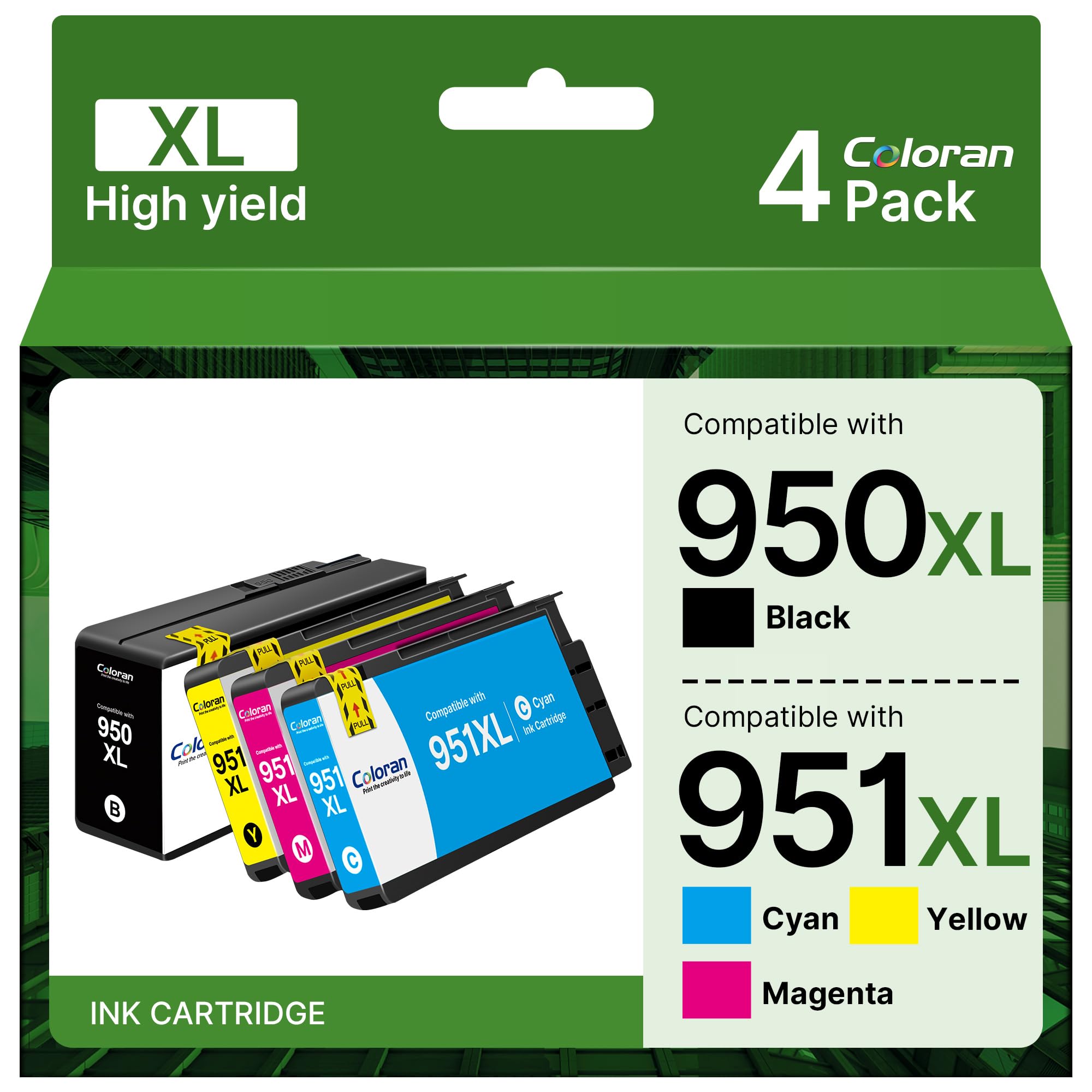 Coloran 950 XL 951XL Kompatible Patronen für HP 950 951 XL Multipack druckerpatronen für HP Officejet Pro 8600 Patronen 8610 8100 8620 276dw 251dw 8615 8640 (Schwarz Cyan Magenta Gelb, 4-Pack)